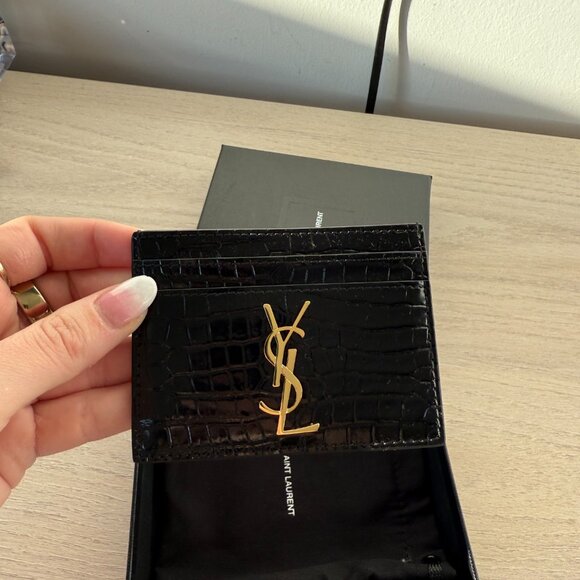 NWT Saint Laurent YSL Card Holder Croco-embossed Patent Leather Black - Picture 5 of 8